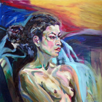 Painting titled "Pensée" by Agnieszka Rozek, Original Artwork, Oil
