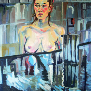 Painting titled "Portrait cache 2" by Agnieszka Rozek, Original Artwork, Oil