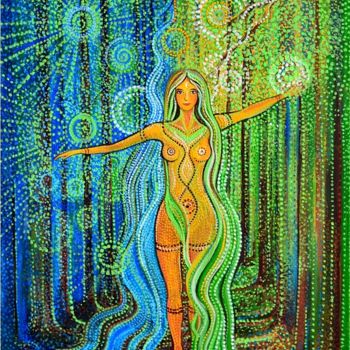Malerei mit dem Titel "Goddess of The Fore…" von Agnieszka Szalabska, Original-Kunstwerk, Acryl