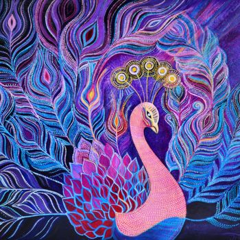 Картина под названием "Abundance Peacock" - Agnieszka Szalabska, Подлинное произведение искусства, Акрил