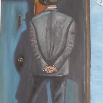 Картина под названием "the waiting man" - Aleksandar Goldbeck, Подлинное произведение искусства, Масло