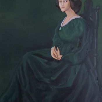 Painting titled "green dress" by Aleksandar Goldbeck, Original Artwork, Oil