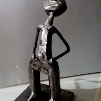 Sculpture intitulée "Tête en l'air" par Agostinho Dacunha, Œuvre d'art originale, Acier inoxydable