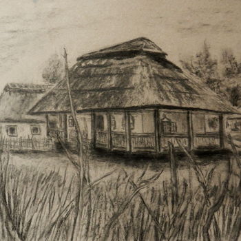 Drawing titled "Хутор" by Andrei Gudkov, Original Artwork, Charcoal