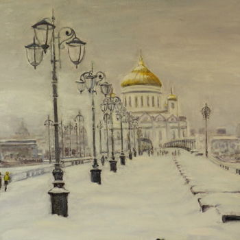 Schilderij getiteld "Зимняя Москва" door Andrei Gudkov, Origineel Kunstwerk, Olie