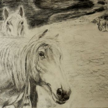 Drawing titled "Лошади" by Andrei Gudkov, Original Artwork, Charcoal