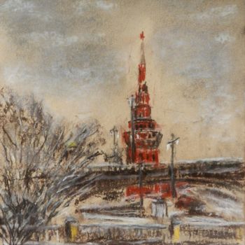 Drawing titled "Вечерняя Москва" by Andrei Gudkov, Original Artwork, Charcoal