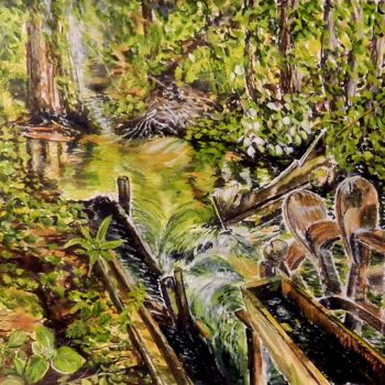 Pintura intitulada "Водяная мельница" por Andrei Gudkov, Obras de arte originais, Aquarela