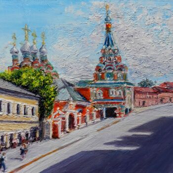 제목이 "Улица Большая Полян…"인 미술작품 Андрей Гудков로, 원작, 기름 나무 들것 프레임에 장착됨