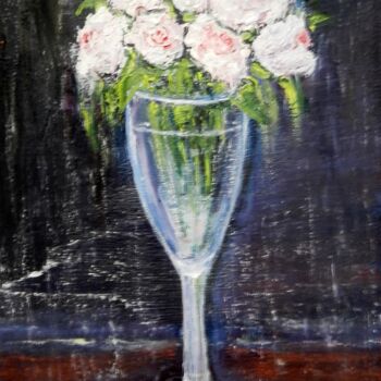 Картина под названием "Розы в фужере" - Андрей Гудков, Подлинное произведение искусства, Масло