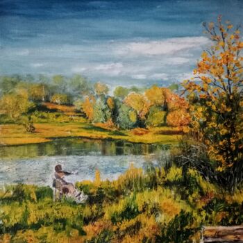 Картина под названием "Осень на берегу" - Андрей Гудков, Подлинное произведение искусства, Масло