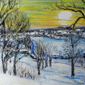 Peinture intitulée "Зимний морозный веч…" par Andrei Gudkov, Œuvre d'art originale, Huile