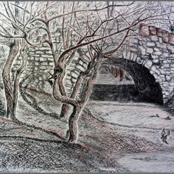 Malarstwo zatytułowany „Мост в Нескучном Са…” autorstwa Андрей Гудков, Oryginalna praca, Węgiel drzewny