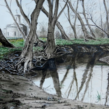 Pintura titulada "Изгиб реки" por Andrei Gudkov, Obra de arte original, Acuarela