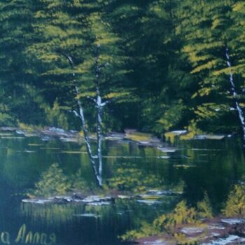 Malerei mit dem Titel "lac dans la forêt" von Alla Hryshchuk (Aida Allay), Original-Kunstwerk, Acryl