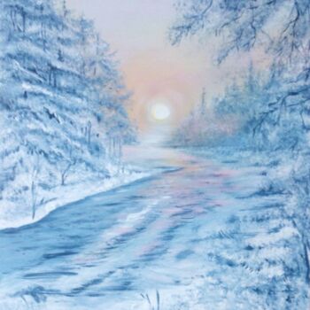 Картина под названием "Rivière d'hiver" - Alla Hryshchuk (Aida Allay), Подлинное произведение искусства, Акрил