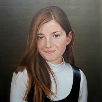 Peinture intitulée "Young girl with ros…" par Andrea Muceku, Œuvre d'art originale, Huile