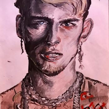 Drawing titled "portrait MGK Colson" by Evgeniia Leshcheva, Original Artwork, Watercolor