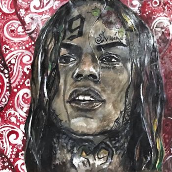 Drawing titled "Sixnine 69 portrait" by Evgeniia Leshcheva, Original Artwork, Acrylic