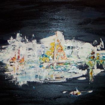 Painting titled "bateaux au loin" by Pascale Aguettaz Bellanger, Original Artwork