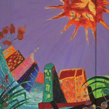 Peinture intitulée "soleil de paix" par Arnaud Guibé, Œuvre d'art originale, Acrylique Monté sur Châssis en bois