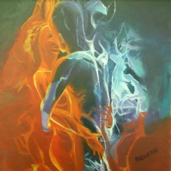 Malerei mit dem Titel "hombre-y-mujer-fueg…" von Agustin, Original-Kunstwerk, Öl