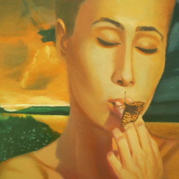 Pintura titulada "el-beso-de-la-marip…" por Agustin, Obra de arte original, Oleo