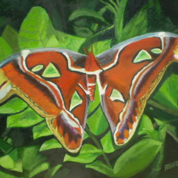 Pintura titulada "mariposa-en-las-hoj…" por Agustin, Obra de arte original, Oleo