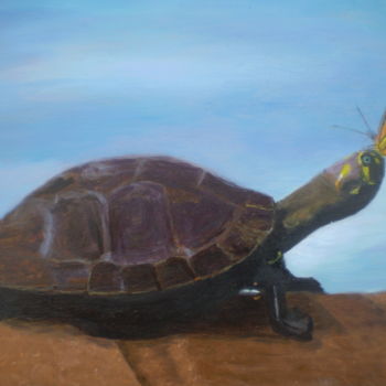 Painting titled "la-tortuga-y-la-mar…" by Agustin, Original Artwork, Oil