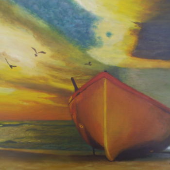 Painting titled "barca-al-atardecer.…" by Agustin, Original Artwork, Oil