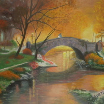 Painting titled "puente-a-media-noch…" by Agustin, Original Artwork, Oil
