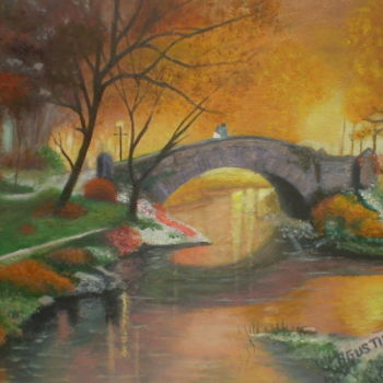 Pittura intitolato "puente-a-media-noch…" da Agustin, Opera d'arte originale, Olio