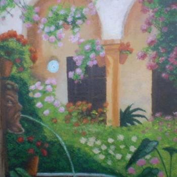 Pintura titulada "fuente-en-el-patio.…" por Agustin, Obra de arte original, Oleo