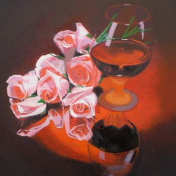 Painting titled "vino-y-rosas.jpg" by Agustin, Original Artwork, Oil