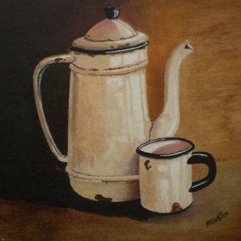 Schilderij getiteld "cafetera-y-taza.jpg" door Agustin, Origineel Kunstwerk, Olie