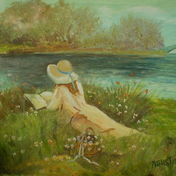 Painting titled "lectura-relajante.j…" by Agustin, Original Artwork, Oil