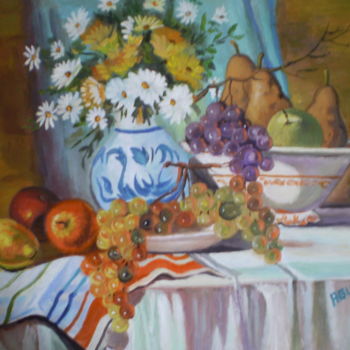 Schilderij getiteld "flores-y-frutas.jpg" door Agustin, Origineel Kunstwerk, Olie