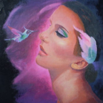 Painting titled "el-beso-del-colibri…" by Agustin, Original Artwork, Oil