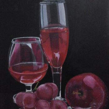 Pintura intitulada "vino-uva-y-manzana.…" por Agustin, Obras de arte originais, Óleo