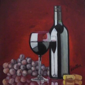 Pittura intitolato "uva-copa-y-botella.…" da Agustin, Opera d'arte originale, Olio