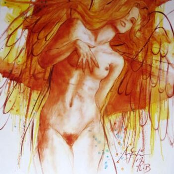 Картина под названием "Angel-en-sepia_sobr…" - Agustin Rojas Baca, Подлинное произведение искусства