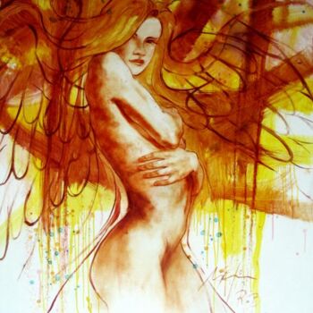 Painting titled "Angel-en-sepia2-sob…" by Agustin Rojas Baca, Original Artwork