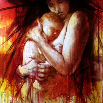 Painting titled "serie-madres-120x90…" by Agustin Rojas Baca, Original Artwork