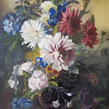 Painting titled "Flowers" by Agvan Saakian, Original Artwork, Oil