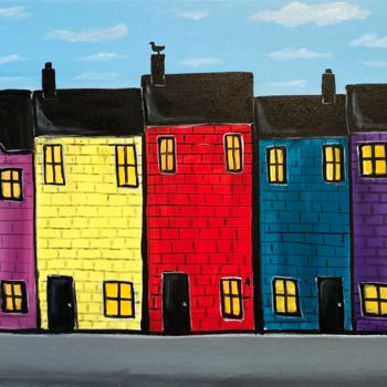 Painting titled "colourful-houses.jpg" by Aisha Haider, Original Artwork, Acrylic
