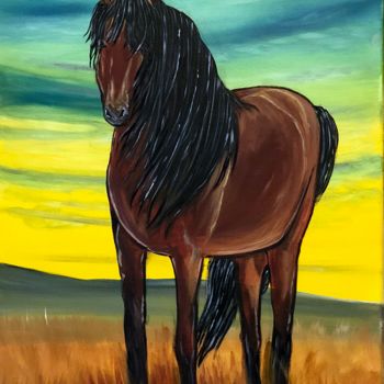Peinture intitulée "sunset-horse.jpg" par Aisha Haider, Œuvre d'art originale, Acrylique