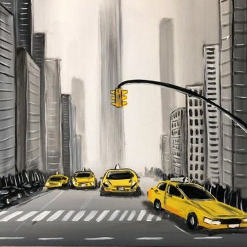 Painting titled "yellow-new-york-cab…" by Aisha Haider, Original Artwork, Acrylic