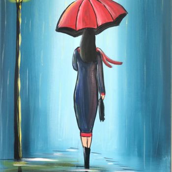 「midnight umbrella 5」というタイトルの絵画 Aisha Haiderによって, オリジナルのアートワーク, アクリル