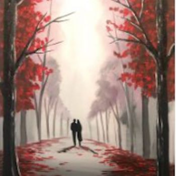 Malerei mit dem Titel "Through The Red Tre…" von Aisha Haider, Original-Kunstwerk, Acryl