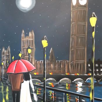 Painting titled "midnight in London" by Aisha Haider, Original Artwork, Acrylic